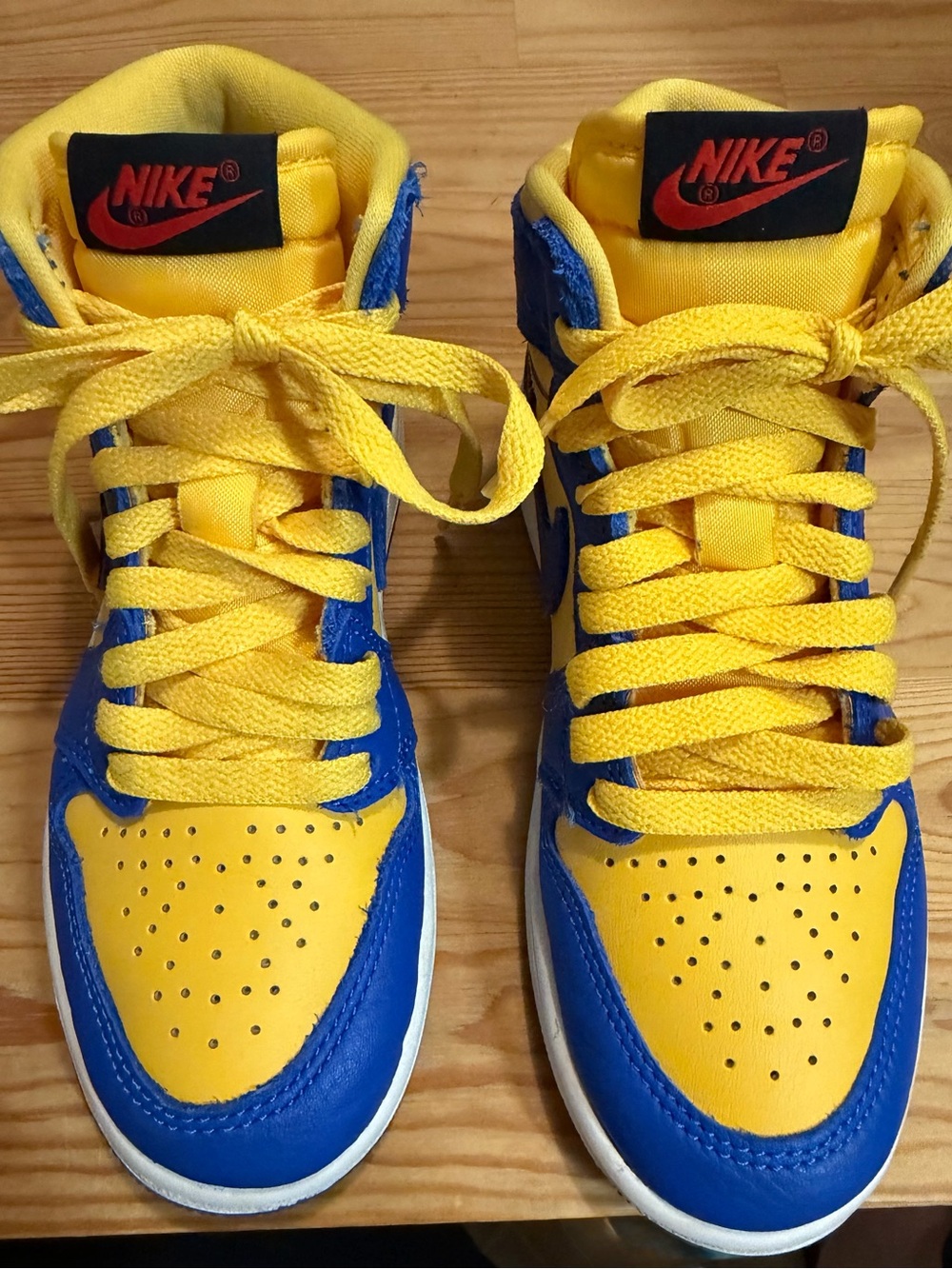 NWOT: Nike Kids' Air Jordan 1 Retro High OG "Reverse Laney" sneakers, Size 13C